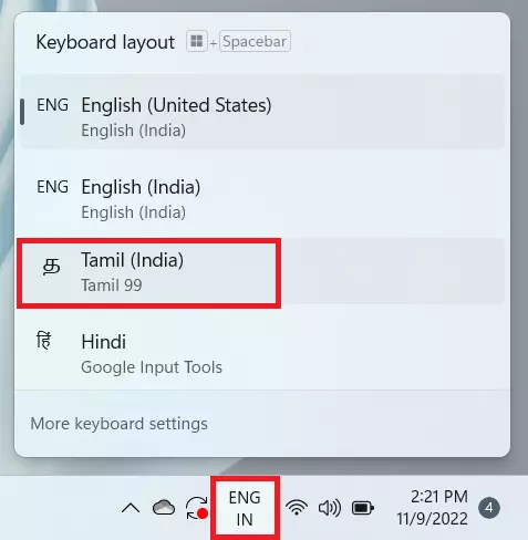 Enable Tamil 99 Keyboard in windows 11