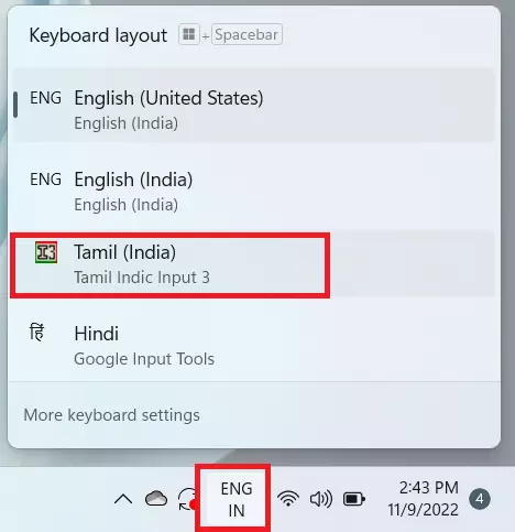 Tamil indic input in windows 11