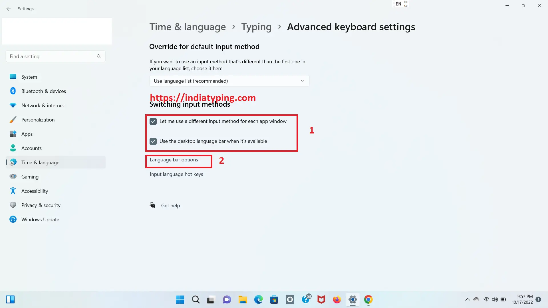 Activate Tamil language bar in windows 11