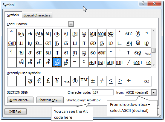 baamini font alt code